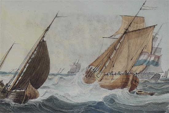 Samuel Owen (1768-1857), A Dutch fishing fleet 3 x 4.25in.